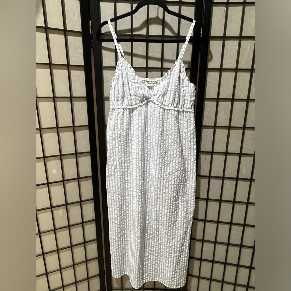 NO Boundaries SEERSUCKER BLUE Striped Spaghetti Strap Sundress SIZE L(12-14)
